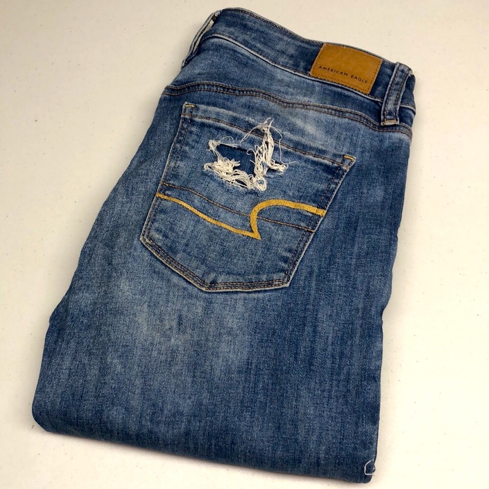 DISTRESS AMERICAN EAGLE BOOT HI-RISE JEGGING JEANS 4/27x29 ⭐️